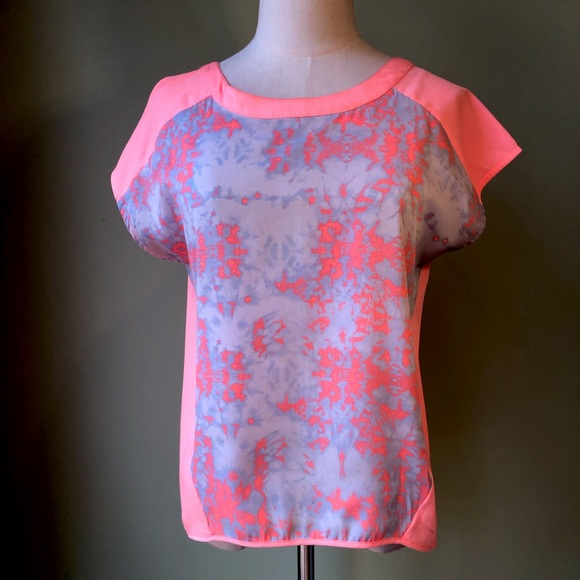 W118 by Walter Baker Neon Orange & Tie Dye Top - Size Small - Picture 1 of 8